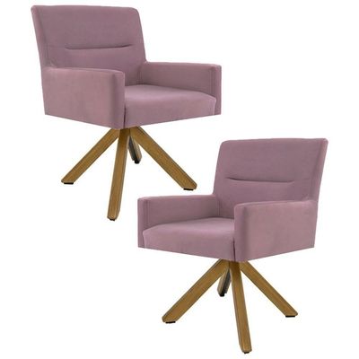 Kit 2 Poltronas Base Madeira Angel B-305 Veludo Rosa