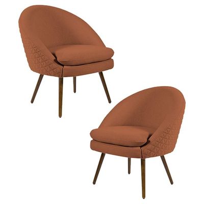 2 Poltronas Pés Palito Rafa B-235 Linho Tressê Laranja Domi
