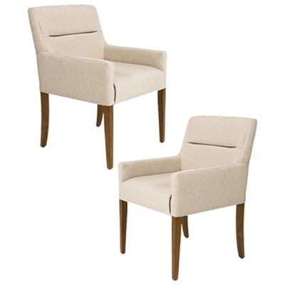 2 Poltronas Base Madeira Angel C-129 Linho Bege Claro Domi