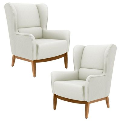 2 Poltronas Base Manu Madeira C-26 Bege Domi