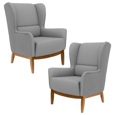 2 Poltronas Base Manu Madeira C-416 Cinza Escuro Domi