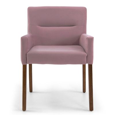 Kit 2 Poltronas  Base Madeira Angel B-305 Veludo Rosa