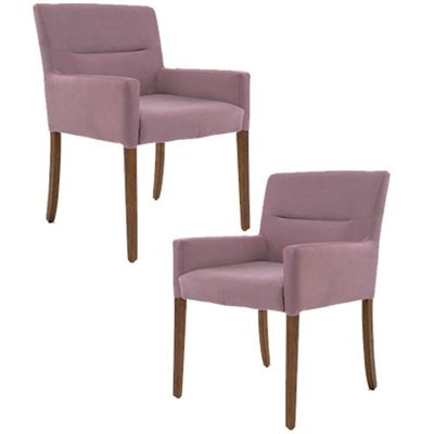 Kit 2 Poltronas  Base Madeira Angel B-305 Veludo Rosa