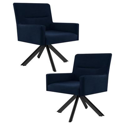 Kit 2 Poltronas  Giratórias Base Preto Veludo Azul