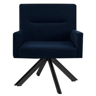 Kit 2 Poltronas  Giratórias Base Preto Veludo Azul