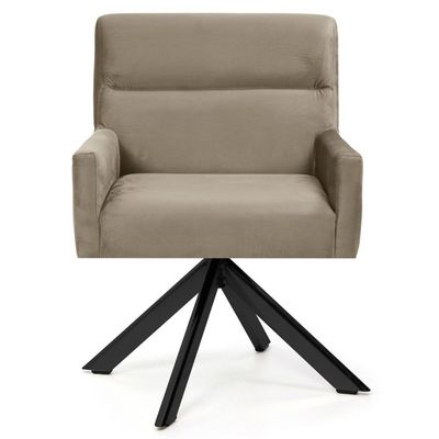 Kit 2 Poltronas  Giratórias Base Preto Veludo Marrom Claro