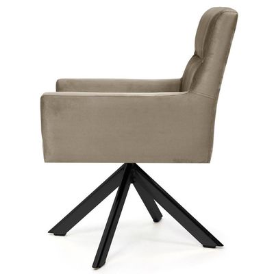 Kit 2 Poltronas  Giratórias Base Preto Veludo Marrom Claro