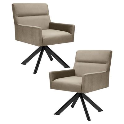 Kit 2 Poltronas  Giratórias Base Preto Veludo Marrom Claro