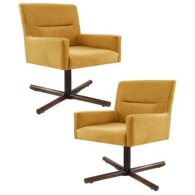 Kit 2 Poltronas  Giratórias Veludo Amarelo
