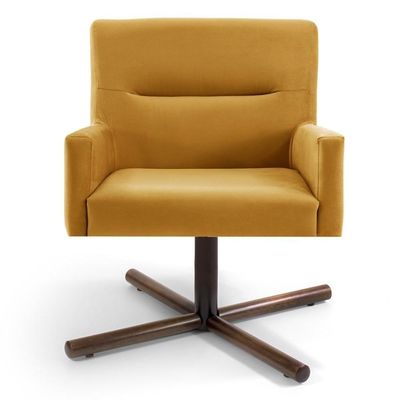 Kit 2 Poltronas  Giratórias Veludo Amarelo