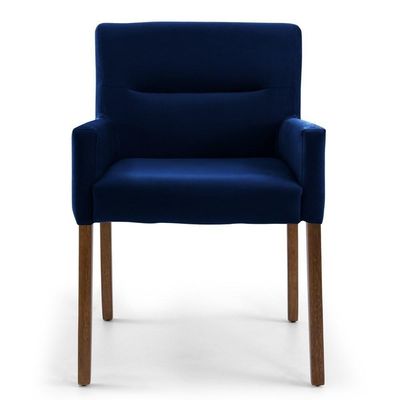 Kit 2 Poltronas  Base Madeira Angel B-304 Veludo Azul