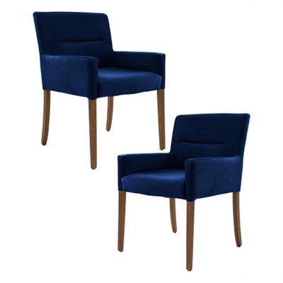 Kit 2 Poltronas  Base Madeira Angel B-304 Veludo Azul