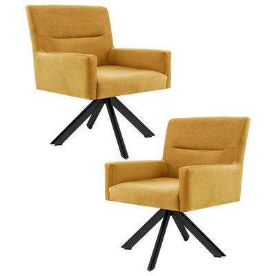 Kit 2 Poltronas  Giratórias Base Preto Veludo Amarelo- Domi