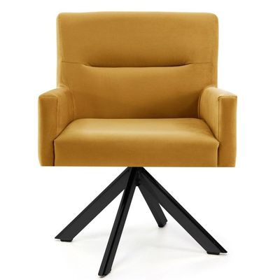 Kit 2 Poltronas  Giratórias Base Preto Veludo Amarelo- Domi