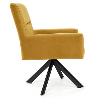 Kit 2 Poltronas  Giratórias Base Preto Veludo Amarelo- Domi