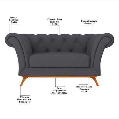 Sofá 150cm 1 Lugar Base Madeira C-03 Corano Cinza