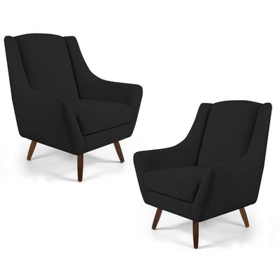 Kit 02 Poltronas Juliet Pés De Madeira B-300 Preto