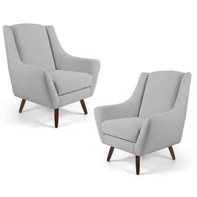Kit 02 Poltronas Juliet Pés De Madeira C-315 Cinza Claro