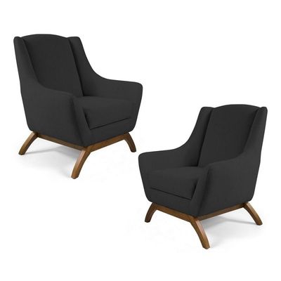 Kit 02 Poltronas Juliet Base De Madeira C-465 Chumbo