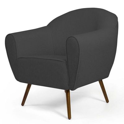 Kit 02 Poltronas Nina Pés Palito Madeira Cinza Escuro