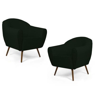 Kit 02 Poltronas Nina Pés Palito Madeira C-117 Verde Musgo