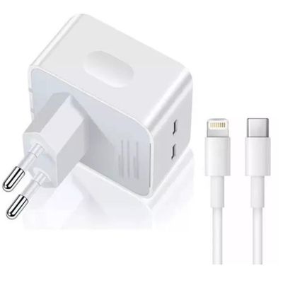 Carregador Turbo Duplo Usb-c Compativel iPad e iPhone 12 13 14 - 40w