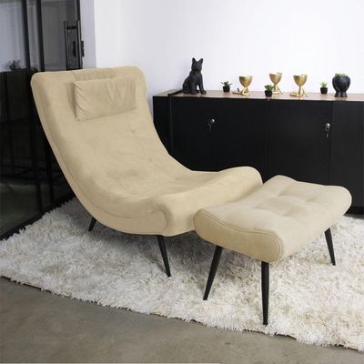 Puff Sher Suede Bege Pés Palito De Ferro - D'Rossi