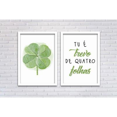Conjunto Quadros Decorativos 2 pçs mdf 20x30 Trevo 4 folhas