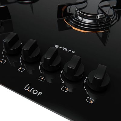 Cooktop 5 Bocas Preto Com Mesa De Vidro Atlas U Top Bivolt