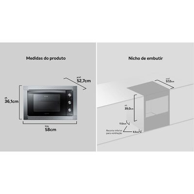 Forno De Embutir Elétrico Preto 44L Com Grill E Timer Atlas U Top 220V
