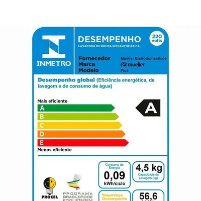 Lavadora Semiautomática Plus 4.5kg Mueller Branca 220v 220