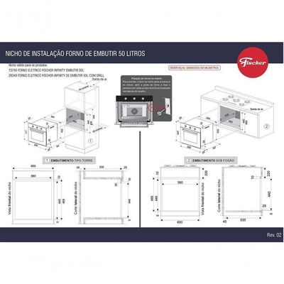Forno Elétrico Fischer Infinity De Embutir 50 Litros Turbo Convection - Preto 15740 220v 220