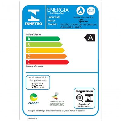 Fogão Cooktop Fischer 4 Bocas Gás Mesa Vidro - Branco 1519-5902 Bivolt