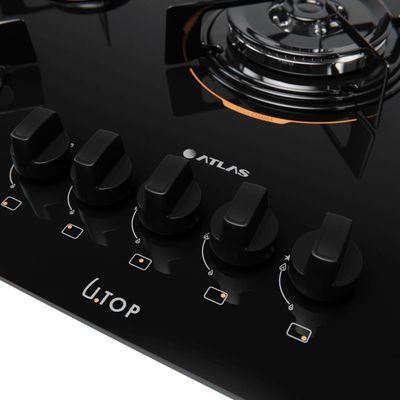 Cooktop 5 Bocas Preto Com Mesa De Vidro E Tripla Chama Atlas U Top Bivolt