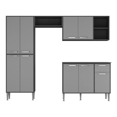 Cozinha Compacta Com Armário E Balcão Xangai Multimóveis Vm2840 Preta/Grafite Preto/Grafite