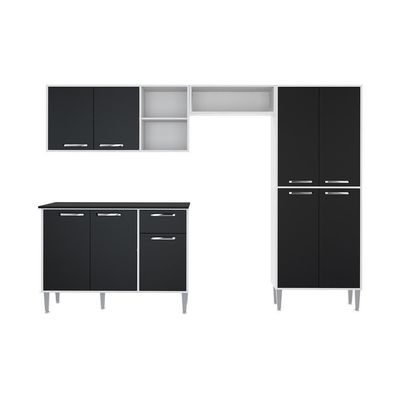 Cozinha Compacta Com Armário E Balcão Xangai Multimóveis Vm2840 Branca/Preta Branco/Preto
