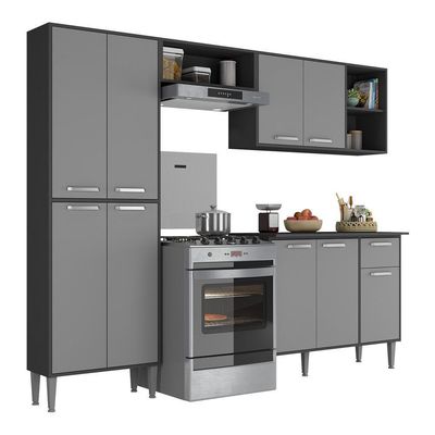Cozinha Compacta Com Armário E Balcão Xangai Multimóveis Vm2840 Preta/Grafite Preto/Grafite