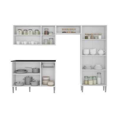 Cozinha Compacta Com Armário E Balcão Xangai Multimóveis Vm2840 Branca/Preta Branco/Preto