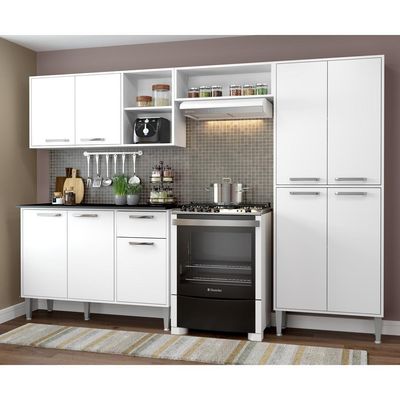 Cozinha Compacta Com Armário E Balcão Xangai Multimóveis Vm2840 Branca Branco