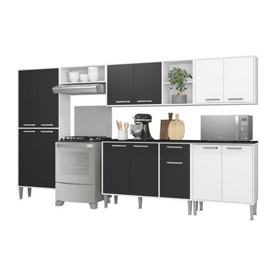 Cozinha Compacta Com Armário E Balcão Xangai Jazz Multimóveis Branca/Preta Branco/Preto