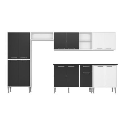 Cozinha Compacta Com Armário E Balcão Xangai Jazz Multimóveis Branca/Preta Branco/Preto