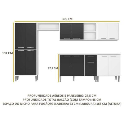 Cozinha Compacta Com Armário E Balcão Xangai Jazz Multimóveis Branca/Preta Branco/Preto