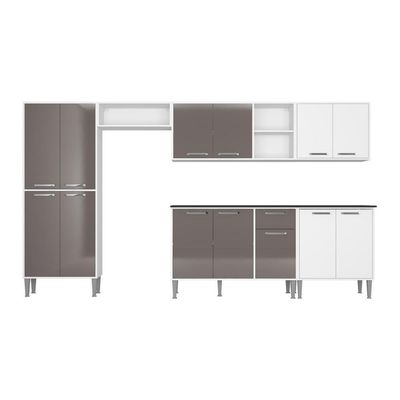 Cozinha Compacta Com Armário E Balcão Xangai Jazz Multimóveis Branca/Lacca Fumê Branco/Lacca Fumê
