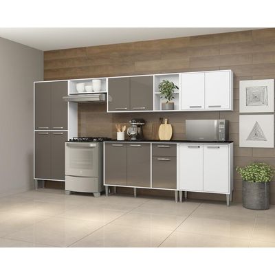 Cozinha Compacta Com Armário E Balcão Xangai Jazz Multimóveis Branca/Lacca Fumê Branco/Lacca Fumê