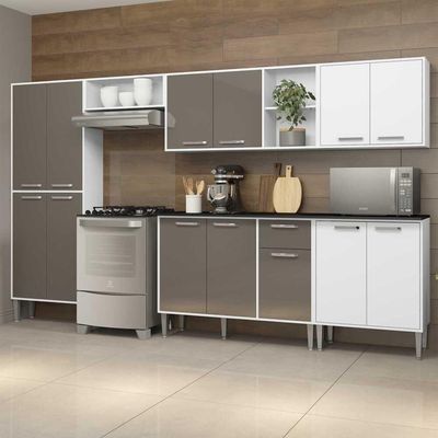 Cozinha Compacta Com Armário E Balcão Xangai Jazz Multimóveis Branca/Lacca Fumê Branco/Lacca Fumê