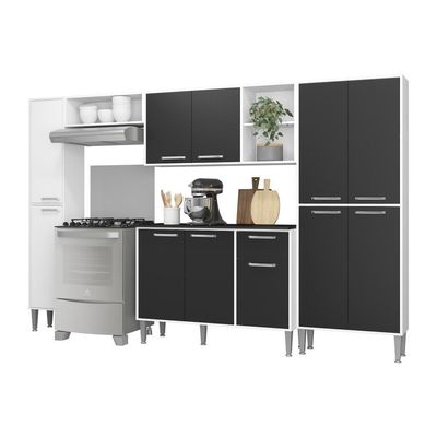 Cozinha Compacta Com Armário E Balcão Xangai Classic Multimóveis Branca/Preta Branco/Preto