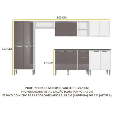 Cozinha Compacta Com Armário E Balcão Xangai Jazz Multimóveis Branca/Lacca Fumê Branco/Lacca Fumê