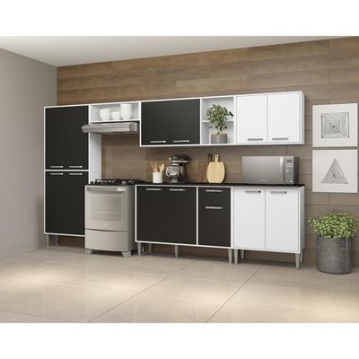Cozinha Compacta Com Armário E Balcão Xangai Jazz Multimóveis Branca/Preta Branco/Preto