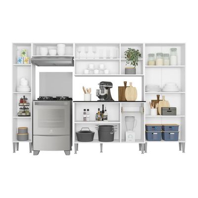 Cozinha Compacta Com Armário E Balcão Xangai Classic Multimóveis Branca/Preta Branco/Preto