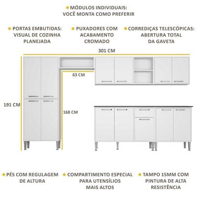 Cozinha Compacta Com Armário E Balcão Xangai Jazz Multimóveis Branca Branco